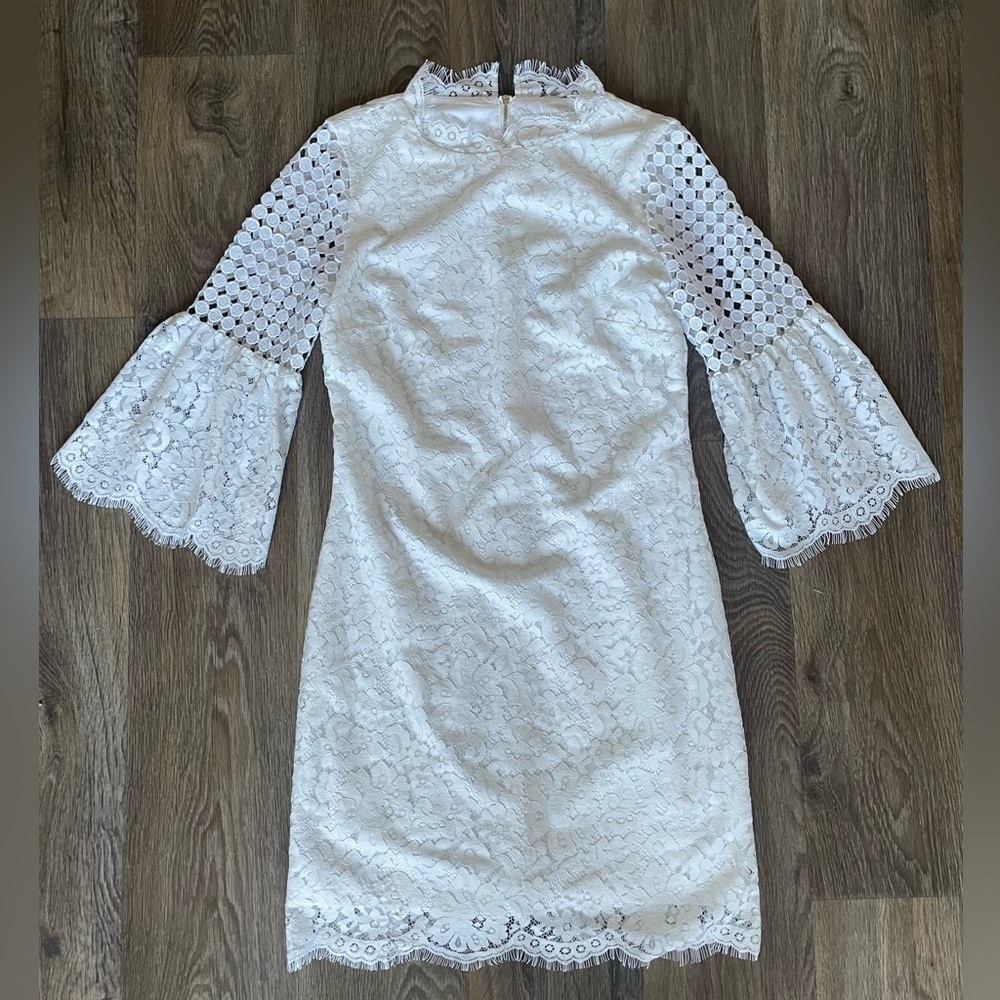 Sail to Sable Fringe Lace Bell Sleeve Shift Dress NWT Women’s 4 boho Cottagecore